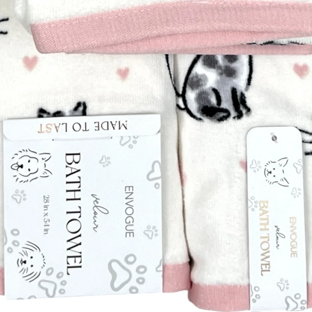 Envogue - ‘Kittens Pink & Gray’ towel set. NWT